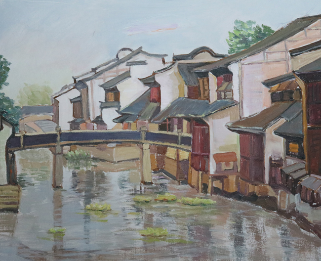 作品名称:古镇 作者:伍杨超 尺寸40cm乘50cm