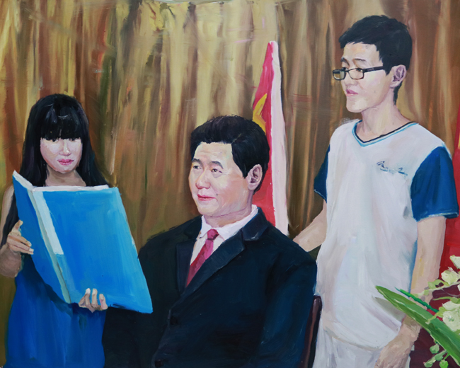 作品名称:《我们与习大大蜡像的合照》作者:王嘉曦 尺寸:80cm乘100cm